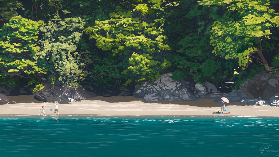 Anime Beach Serenity: A Tropical Paradise in Animated Splendor