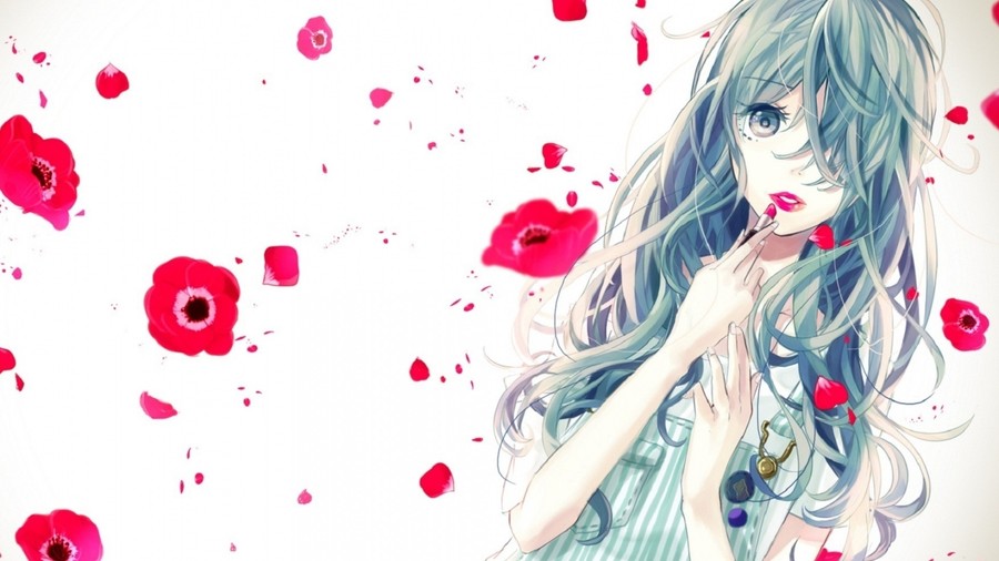 Charming Daydream: Anime Girl with Butterflies and Flowers
