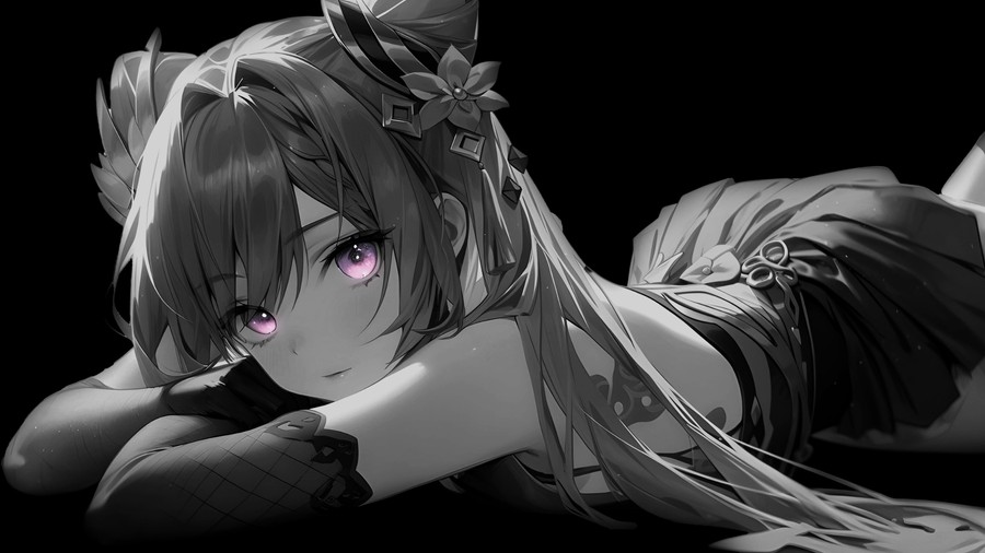 Ethereal Anime Girl with Stylized Flower Hairpin