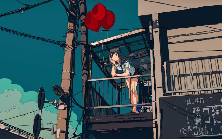 Rooftop Escape: Anime Girl Admires Cityscape