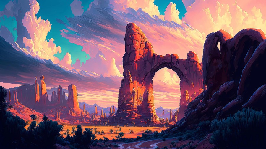 Celestial Arch of Crimson Sunrise