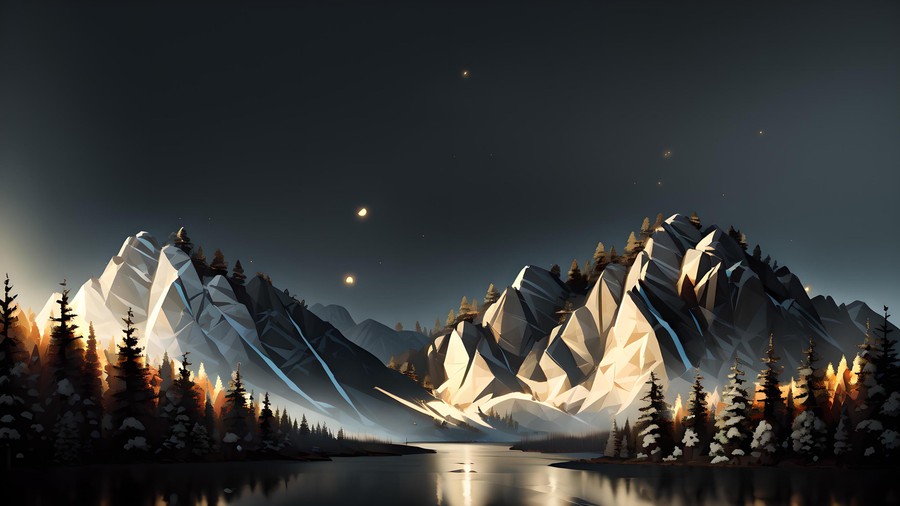 Celestial Peaks: Starry Reflections in a Winter Wonderland