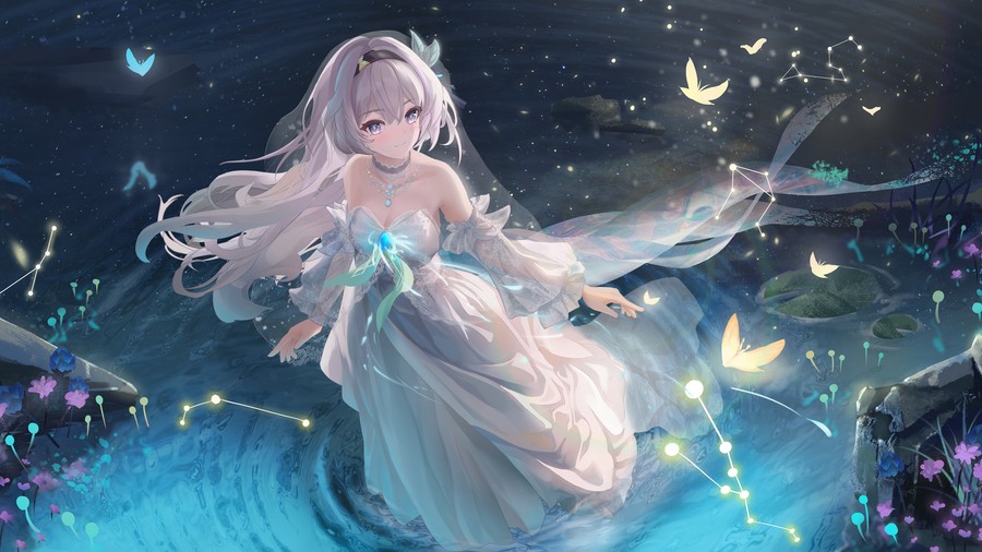 Celestial Reverie: Ethereal Dress in Starlit Depths