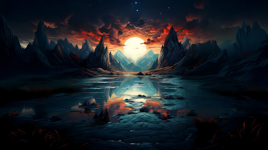 Celestial Reverie: Moonlit Lakescape