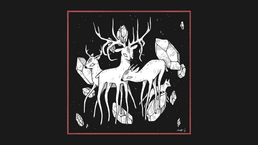 Celestial Elegance: The Symphony of Stylized Deer and Cosmic Crystals