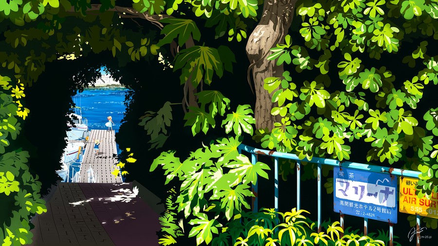 Coastal Vista Through Foliage