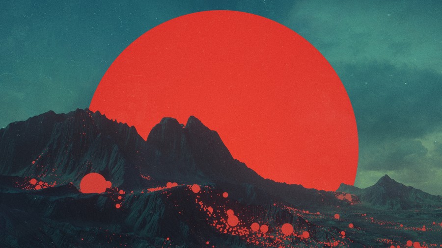 Crimson Cosmos Eclipse: Dusk Over Cyber-Peaks