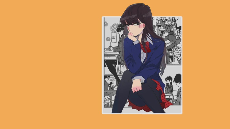 Crimson Reverie: Anime Schoolgirl in Thoughtful Pose Against a Blurred Classroom
