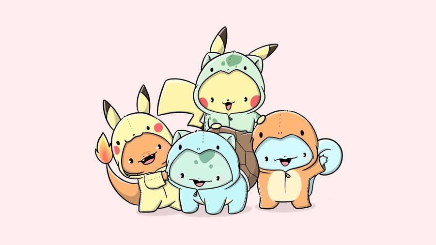 Cute Kawaii Pokemon_FRIENDS_Bundle_in_Colorful_Pajamas_Wallpaper