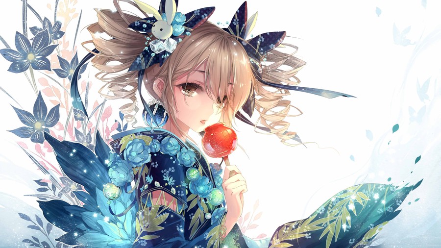 Enchanted Bloom: A Fantasy Anime Wallpaper with Ethereal Blossoms