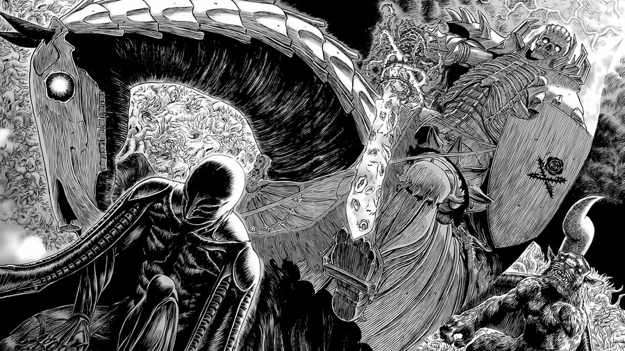 Epic Mythical Clash: Dark Fantasy Line Art