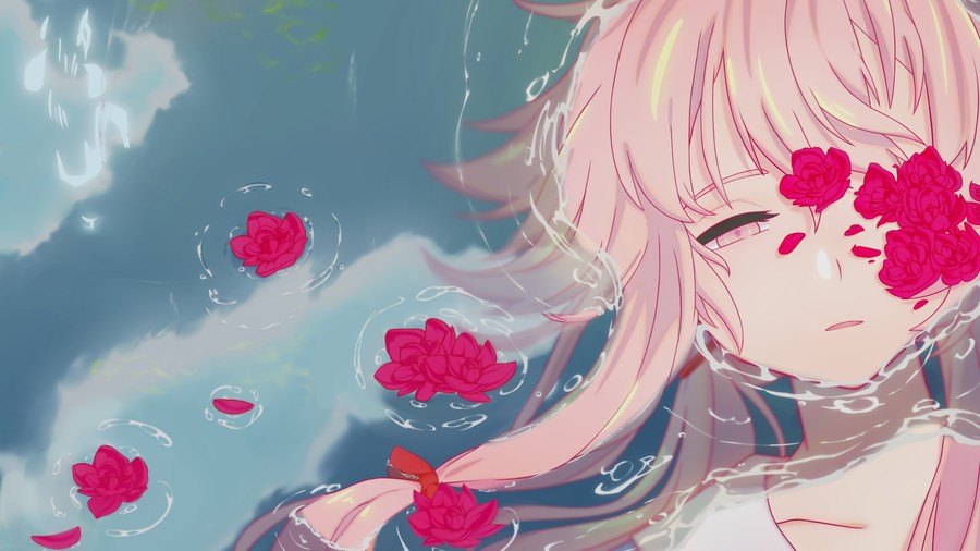 Ethereal Bloom: Tranquil Whispers of an Anime Rose Amidst Water's Embrace