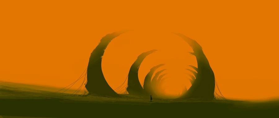 Ethereal Whispers of the Golden Horizon: A Surreal Symphony of Arched Trees and Celestial Light