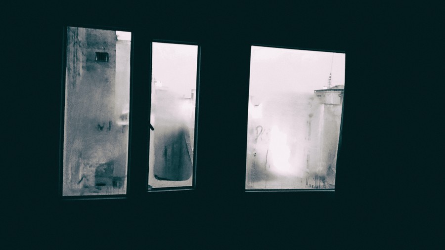 Foggy Architectural Windows with Camera & Smile Emoji Art
