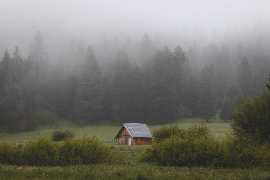 Foggy Cabin in the Woods