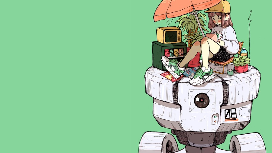 Futuristic Harmony: A Girl Among Nature and Tech