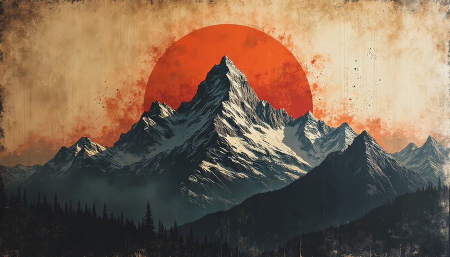 Majestic and Lonely: Majestic Mountain Sketched with a Passionate Warm Sunset