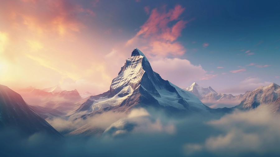 Majestic Snow-Capped Mountain at Sunset | Chasing Clouds Valley Wallpaper