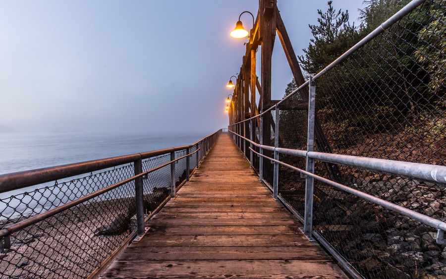 Ethereal Misty Bridge: Serenity Over Water