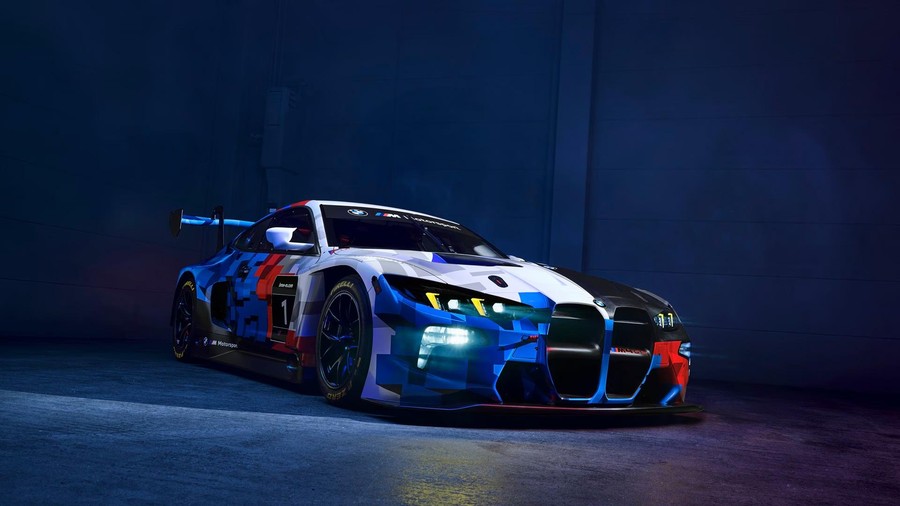 Neon Drift: Abstract BMW Race Car in Motion