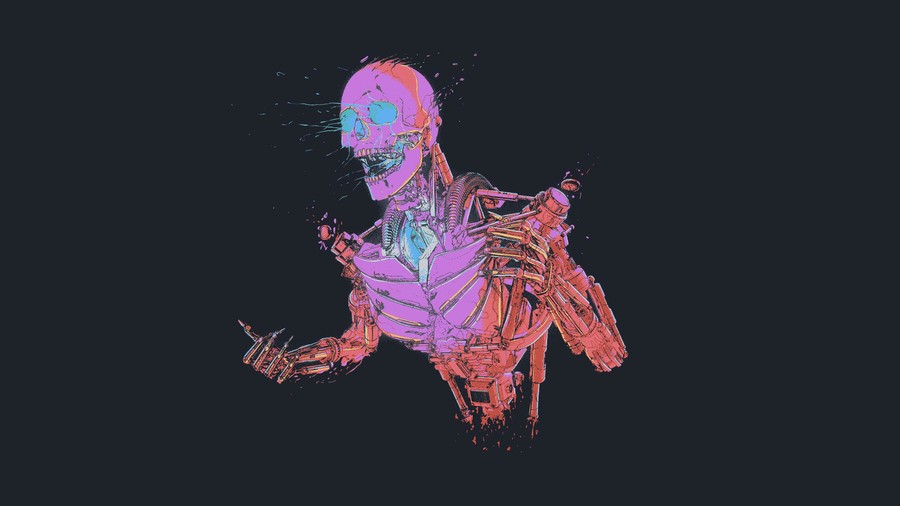 Neon Skeletal Robot: Futuristic Anatomical Art