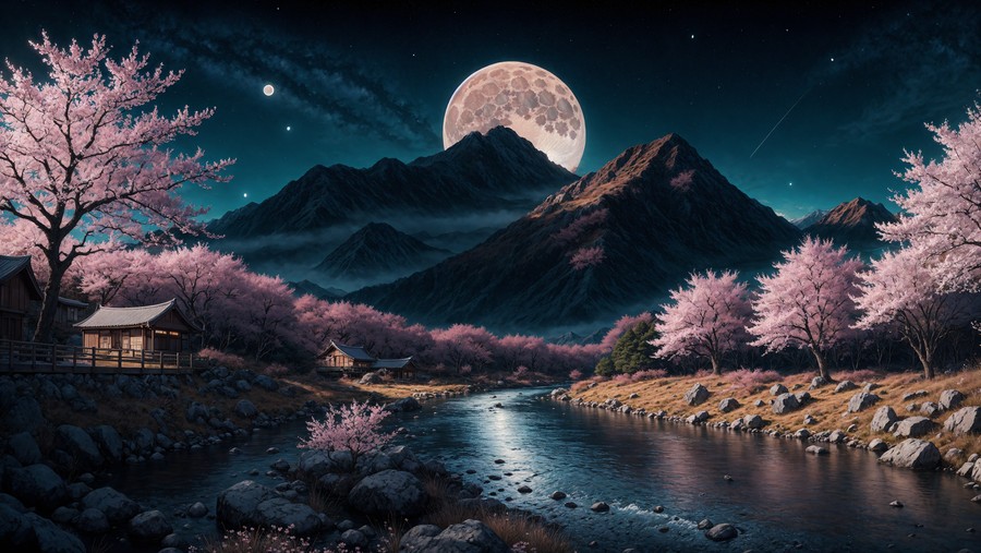 Whispers of Lunar Blossoms: A Night in Cherry Blossom Valley