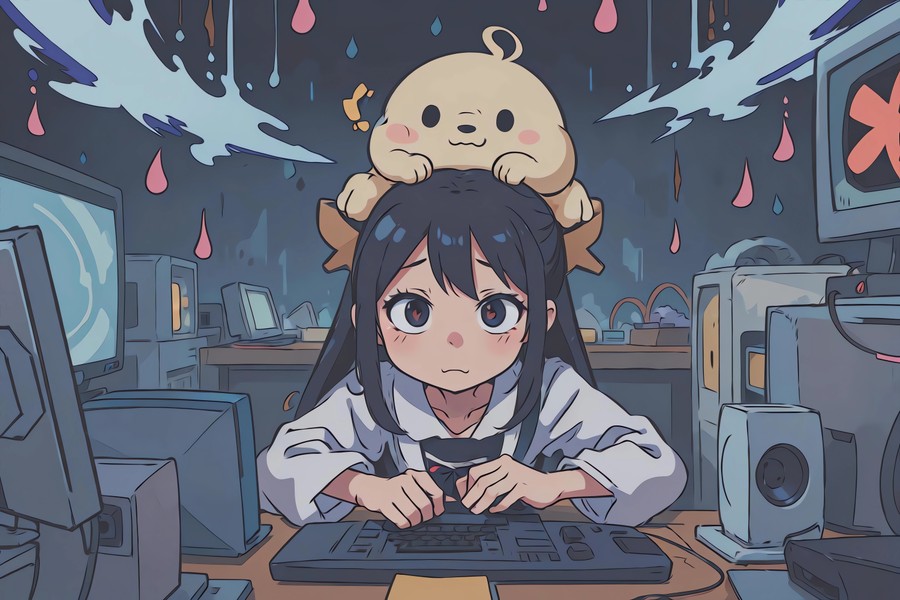 Nocturnal Arcade Whimsy: Anime Fantasy with Whimsical Tech & Celestial Vibes