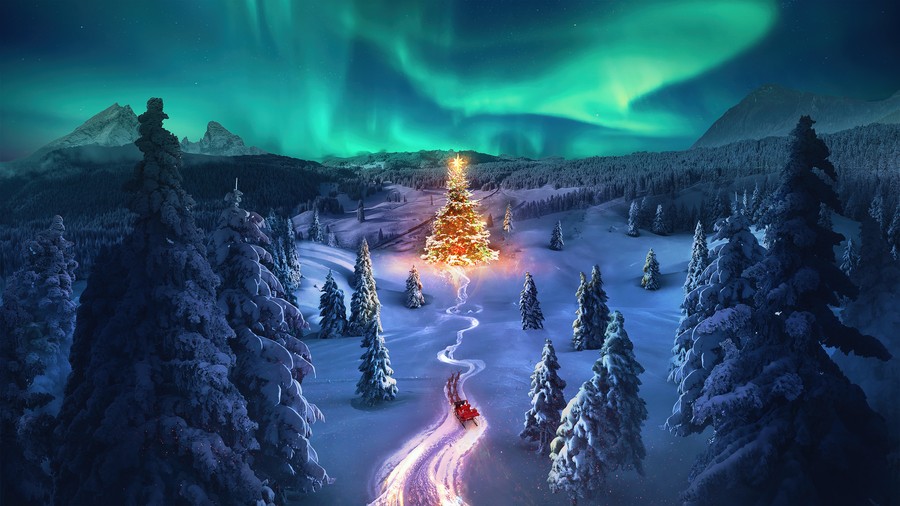 Celestial Glow: Northern Lights Christmas in Winter Wonderland