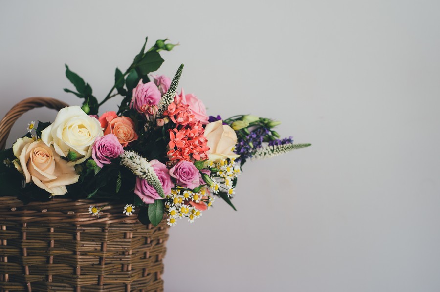 Radiant Garden Bouquet in a Woven Basket