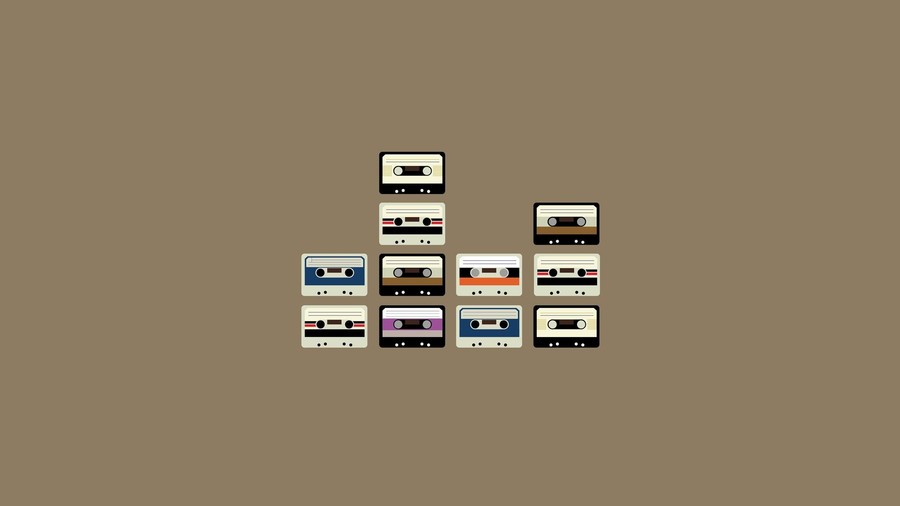 Retro Harmony: Collage of Vintage Cassettes in a Pyramid
