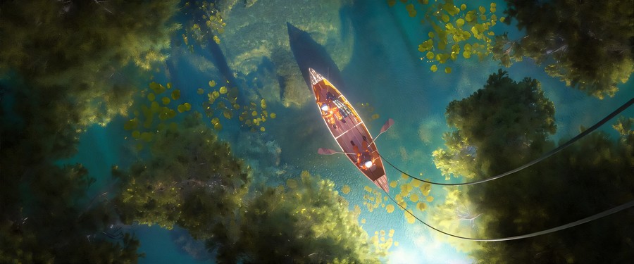 Serene Canoe Journey Through Enchanted Shallow Waters