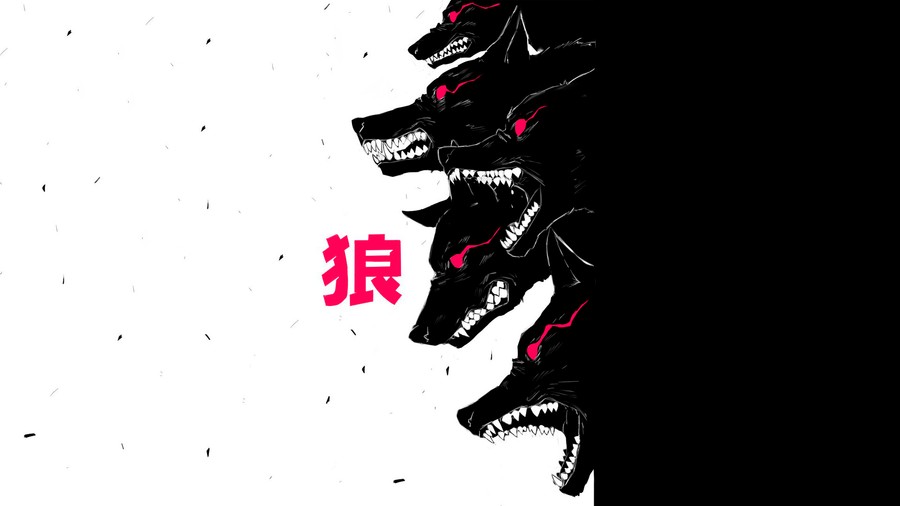 Snarling Black Wolves with Crimson Eyes