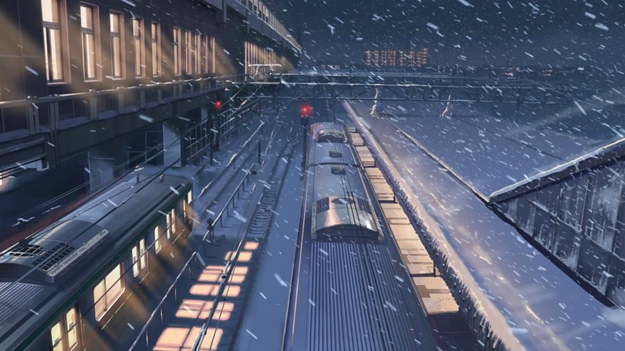 Snowy Train Station at Night
