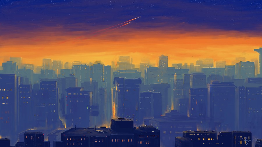 Starry Nighttime Cityscape: Aesthetic Metropolis Twinkles