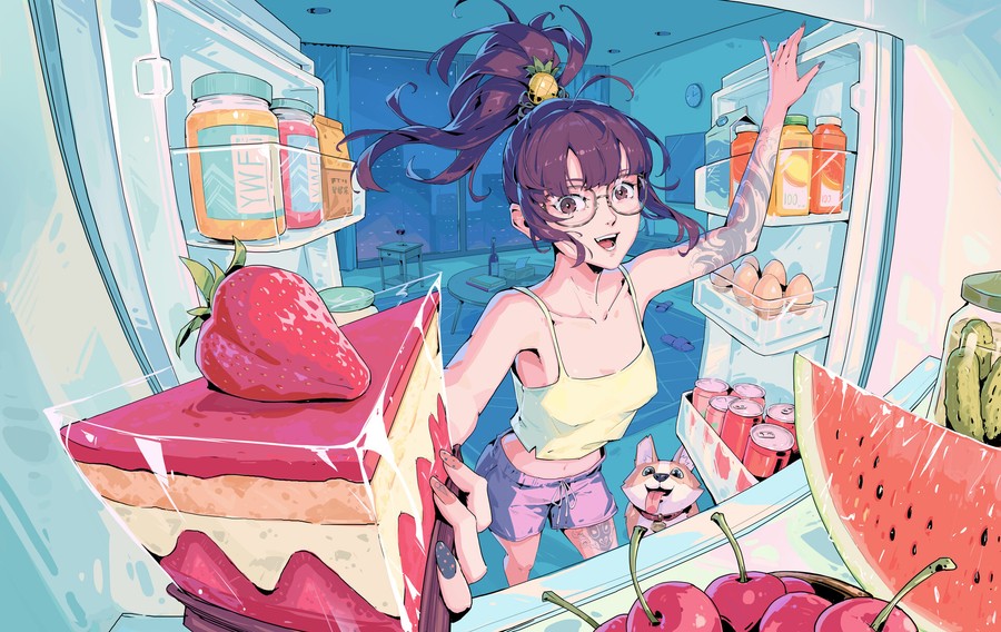 Sweet Indulgence: A Retro Anime Kitchen Scene