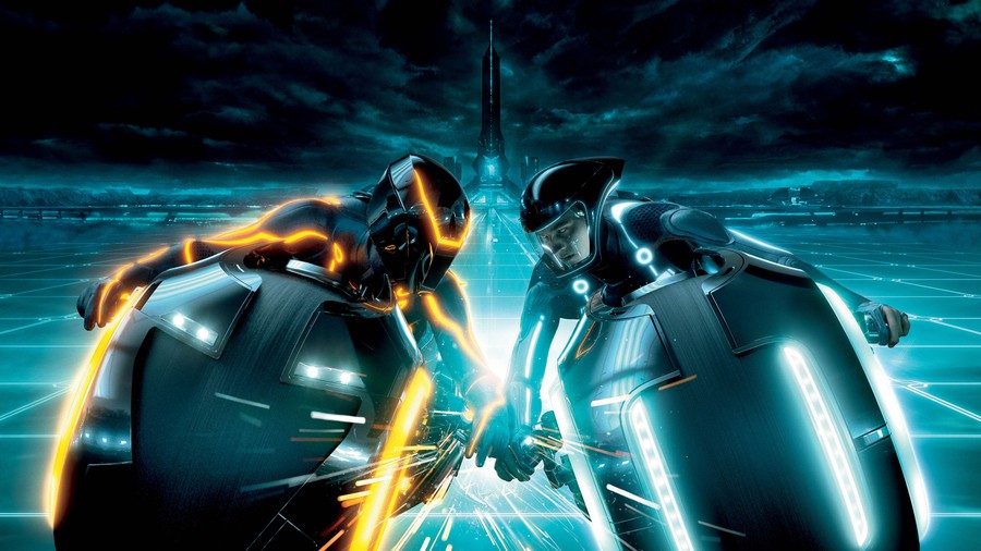 Digital Duel: Neon Clash of Light Cycles from Tron: Legacy