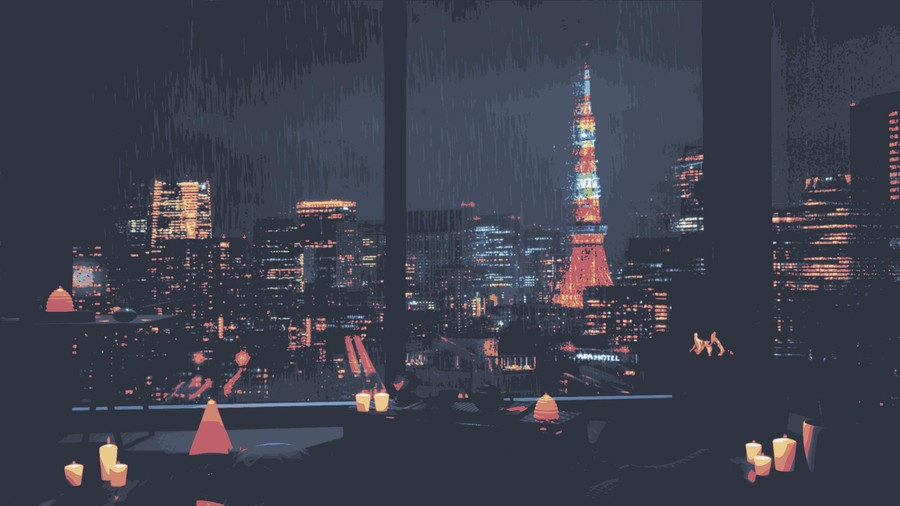 Twilight Harmony: Urban Glow Amidst Neon Dreamscape