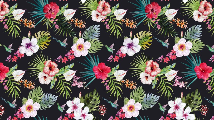 Vibrant Tropical Floral Elegance: A Seamless Symphony of Nature and Dark Contrast