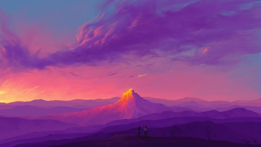 Vivid Peaks at Twilight: A Duet of Colors and Contemplation