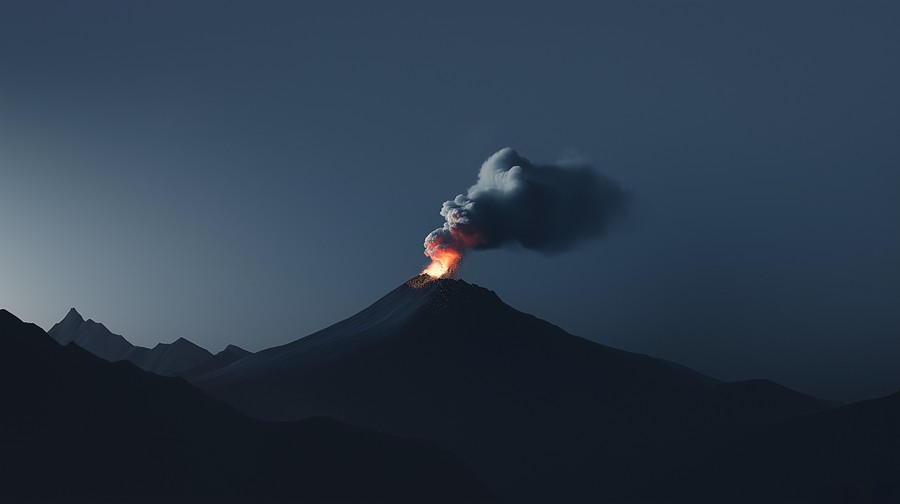 Nightfall Ignition: A Fiery Volcanic Eruption at Dusk