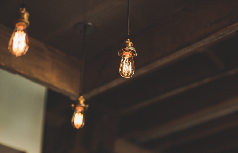 Warm Industrial Ambience with Hanging Edison Bulbs