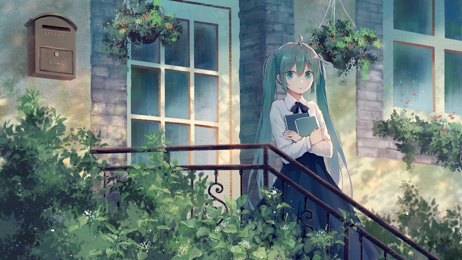 Whimsical Anime Elegance: Spring Serenade on a Balcony