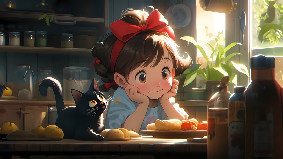 Whiskers and Whimsy: A Cozy Kitchen Moment