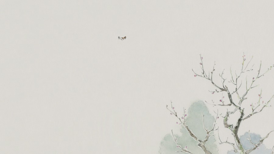 Whispers of Serenity: A Minimalist Watercolor Tree with a Gentle Bird