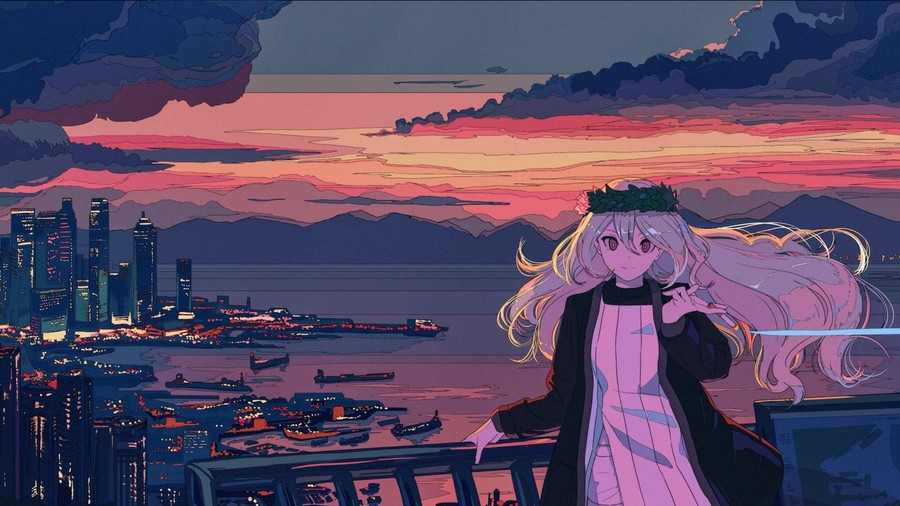 Ethereal Skies Over Steel: Yuki’s Rooftop Reverie