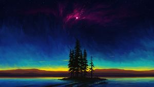 Celestial Reflections: A Starry Night Over Serene Pines - Niedliches Hintergrundbild