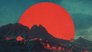 Crimson Cosmos Eclipse: Dusk Over Cyber-Peaks - Fond d'écran mignon
