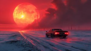 Crimson Eclipse Solitude: A Retro Car's Journey Through a Sci-Fi Solstice - 可爱壁纸