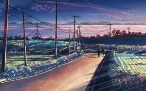 Dusk Road Illuminated: Anime Serenity Meets Modern Countryside - Cute Wallpaper