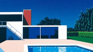 Woolcraft Reverie: Mid-Century Crochet Abstraction in Amber & Midnight - Cute Wallpaper